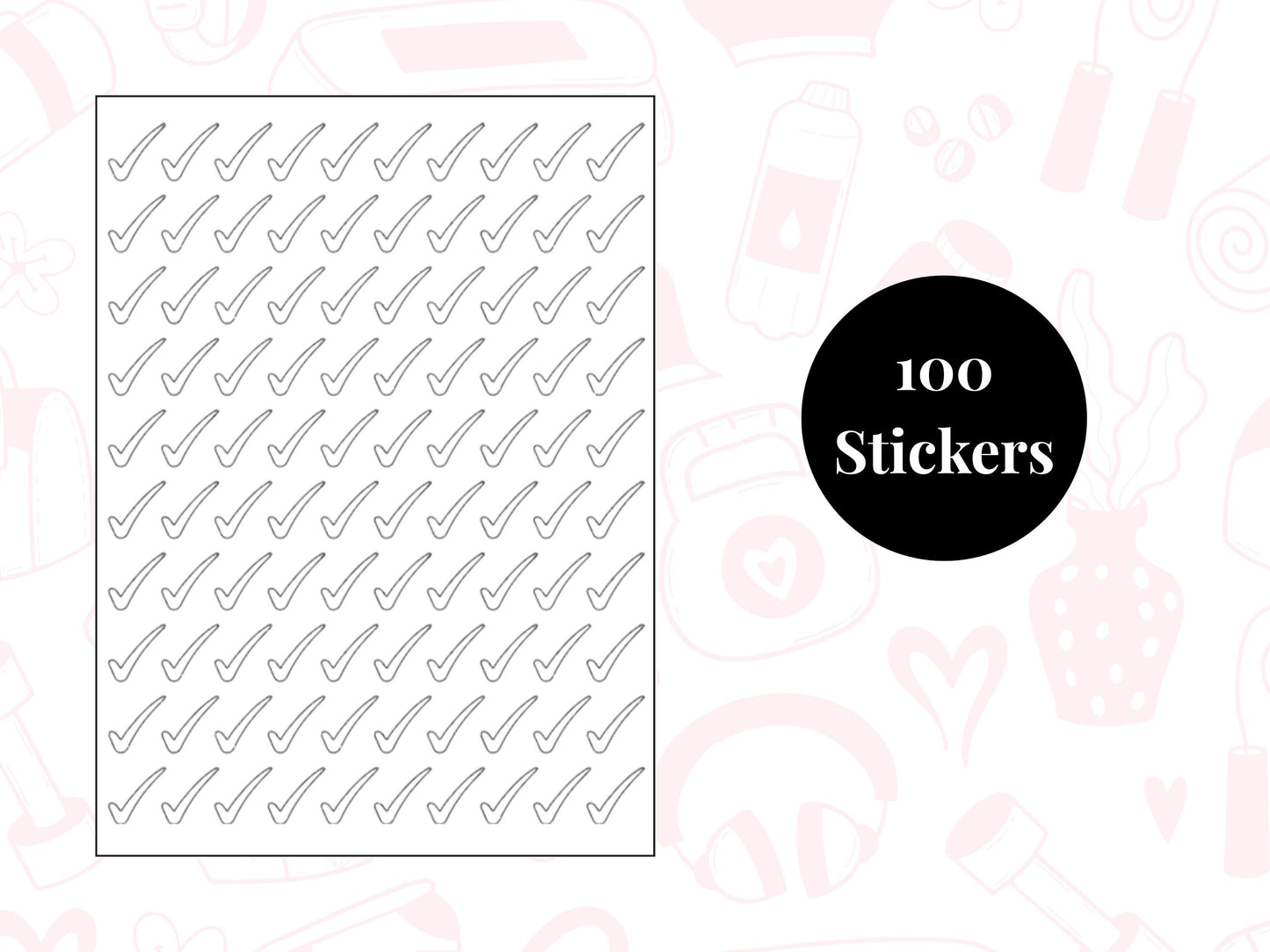 Check Mark/Tick Sticker Sheet Fitness Journal Planner Stickers Gym Tracker Icons 100 Pack