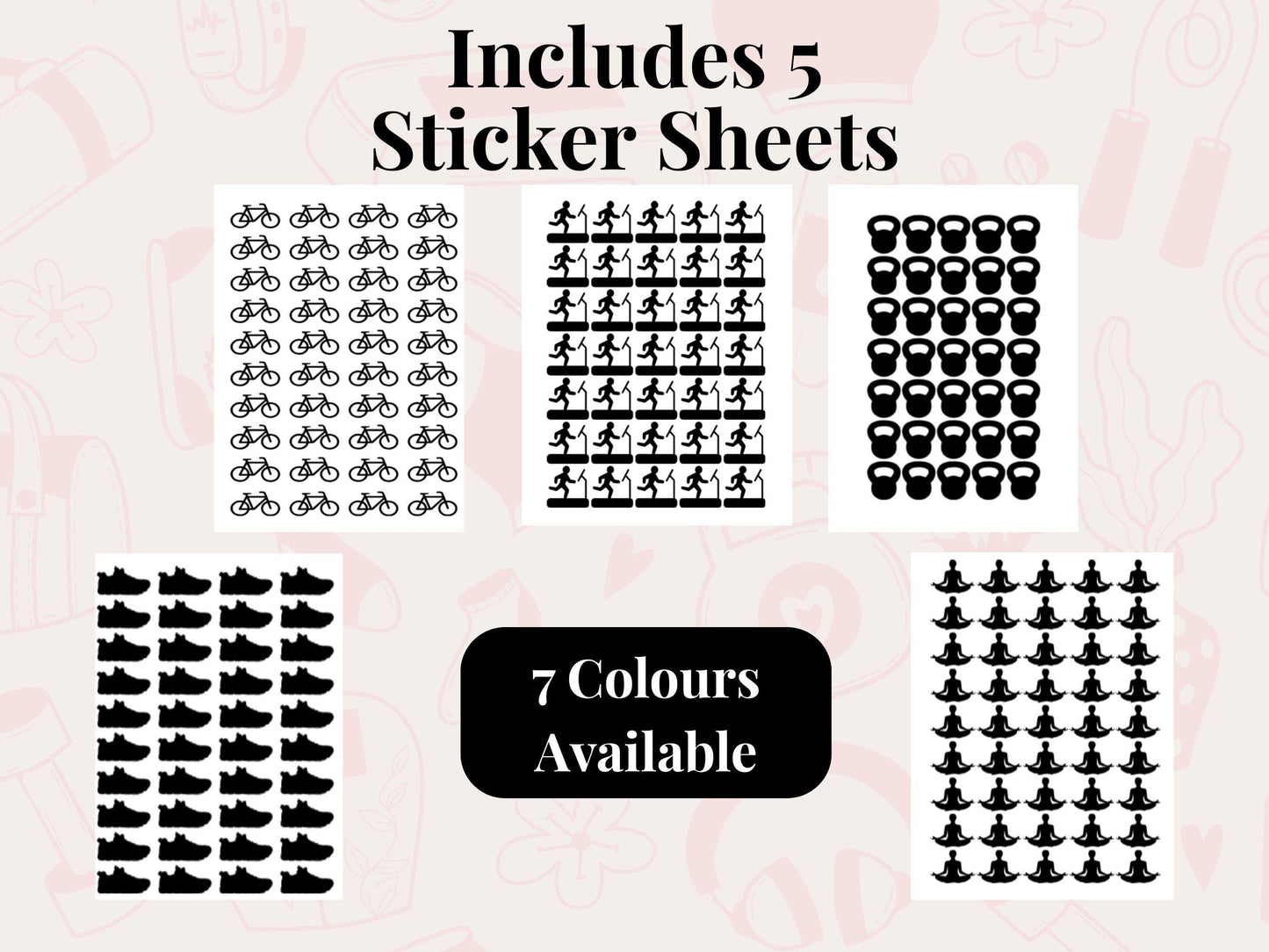 Active Lifestyle Sticker Bundle Fitness Planner Workout Activity Journal Icons Multi Sheet Set