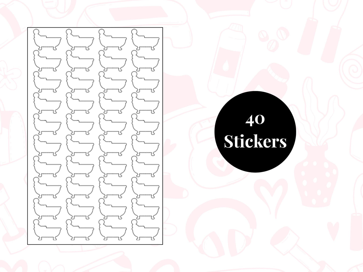 Bath Self-Care Planner Sticker Sheet — 40 Pack, 7 Colours
