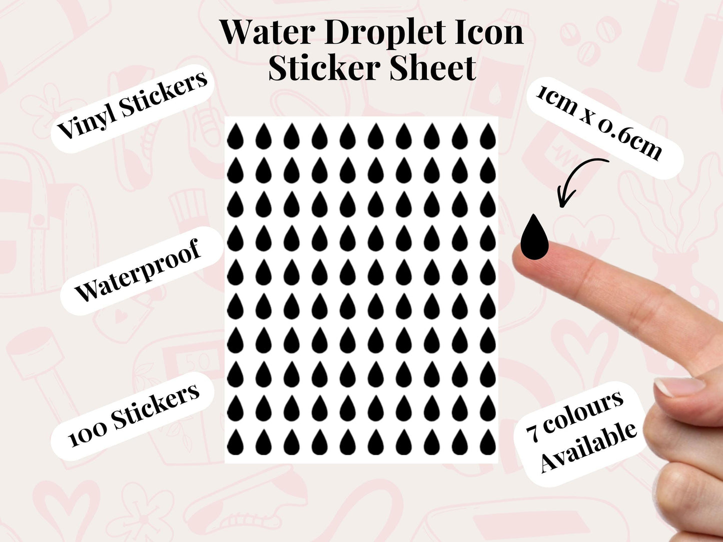 Water Tracker Sticker Sheet Hydration Planner Stickers Droplet Icons Journal 100 Pack