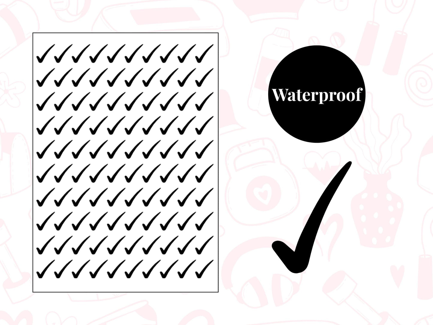 Check Mark/Tick Sticker Sheet Fitness Journal Planner Stickers Gym Tracker Icons 100 Pack