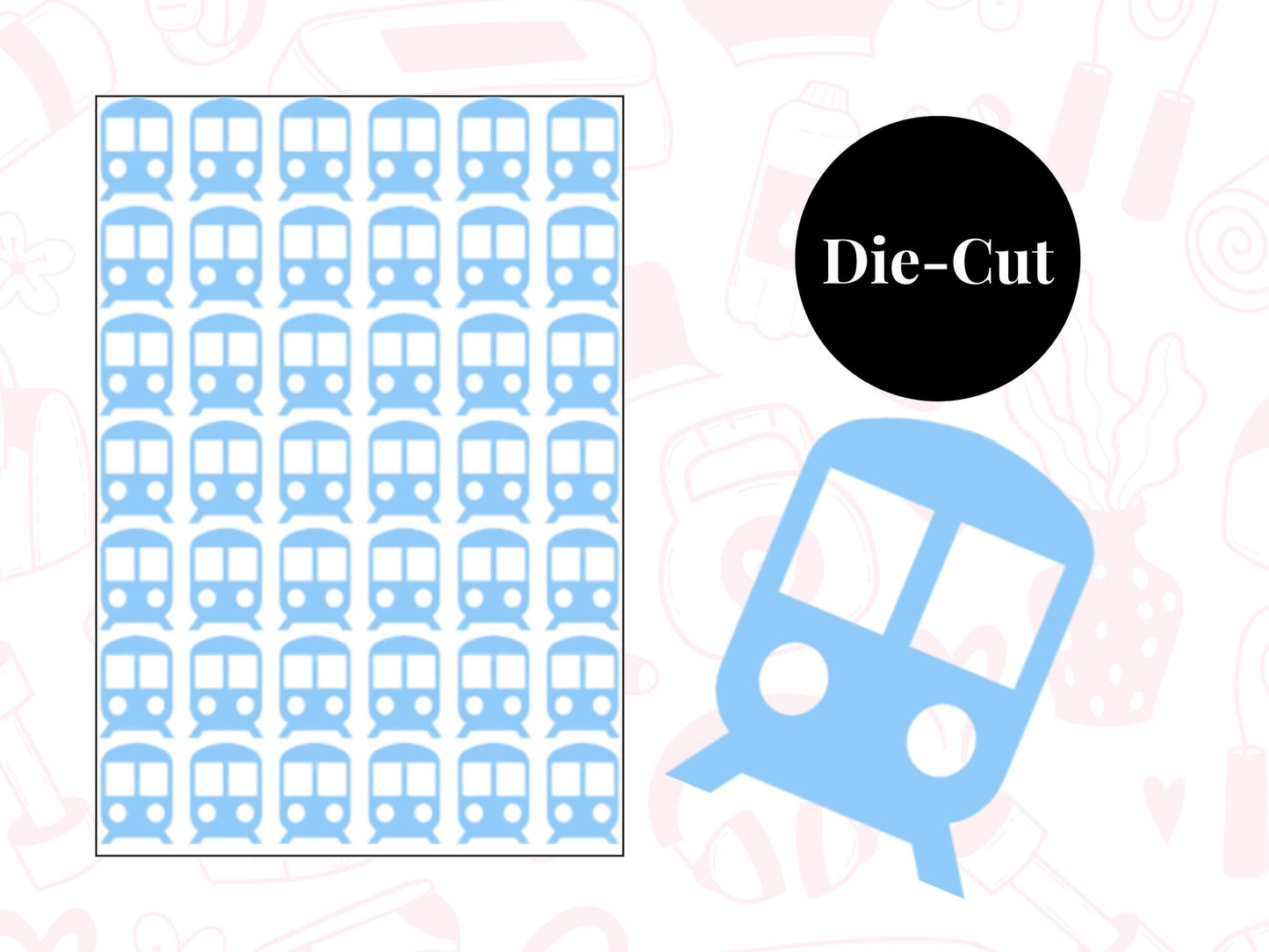 Train Icon Vinyl Stickers for Planners, Journals – Waterproof, 42 Pack