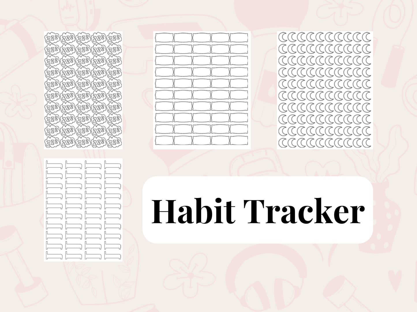 Sleep Tracker Sticker Bundle Planner Stickers Bed Moon Zzz Journal Icons Set
