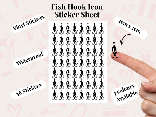 Fishing Hook Sticker Sheet Planner Stickers Fishing Icons Hobby Journal Decals 56 Pack