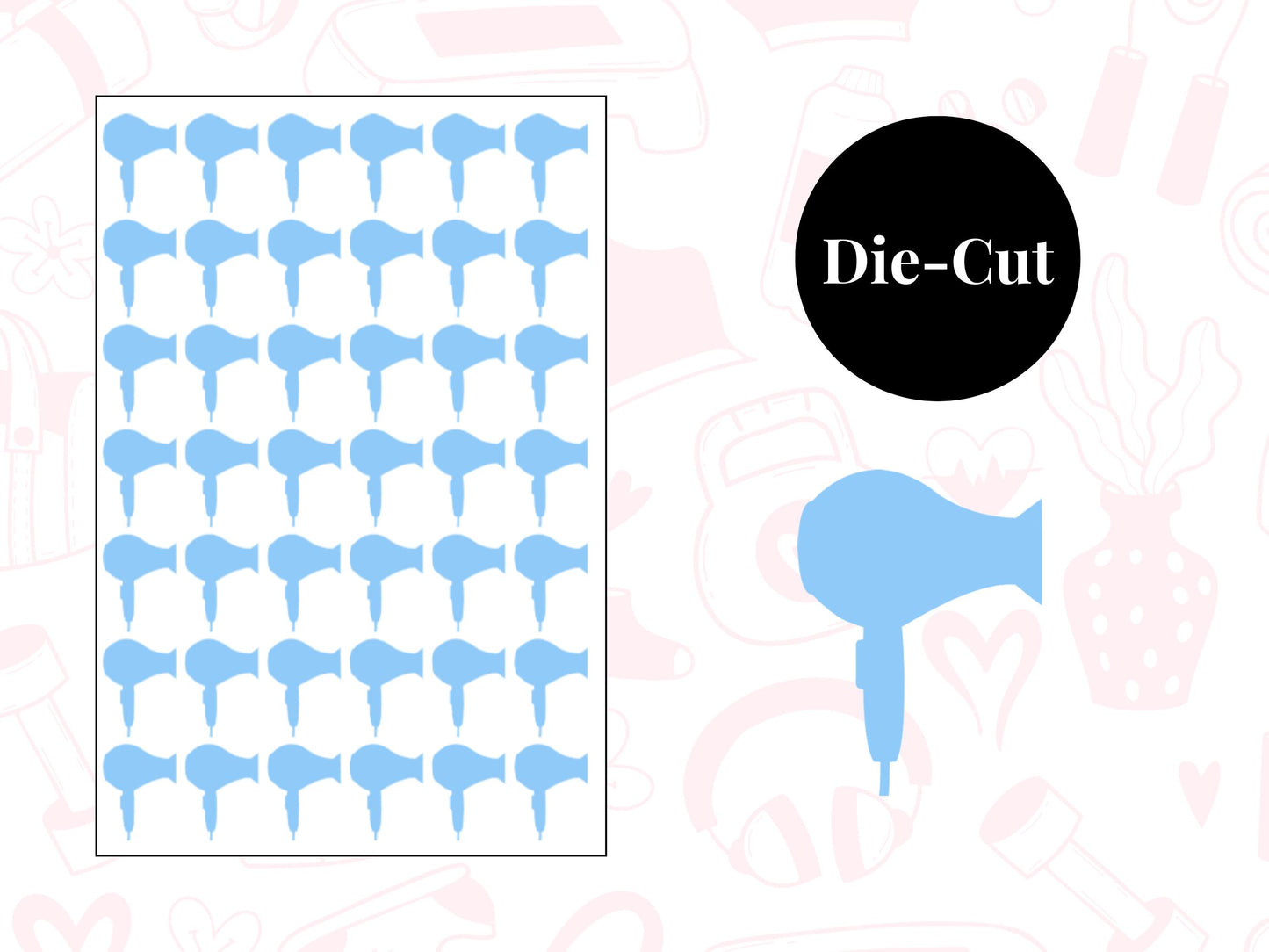 Hair Dryer Sticker Sheet Self Care Planner Stickers Icons 42 Stickers