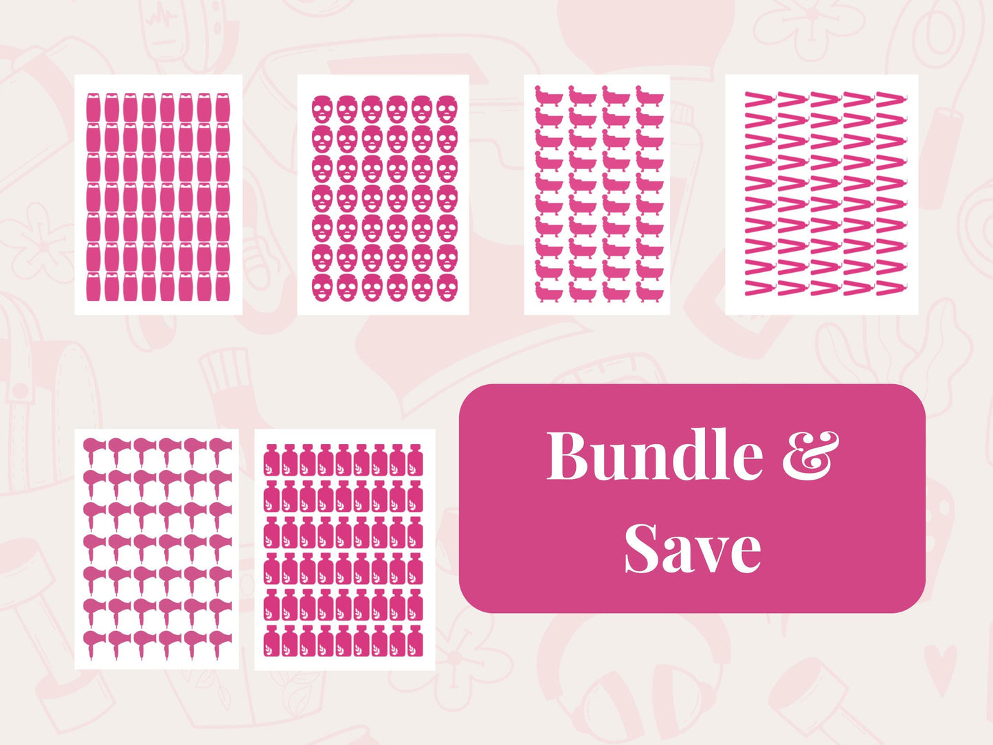 Self Care Planner Sticker Bundle Wellness Beauty Routine Journal Stickers Multi Sheet Set