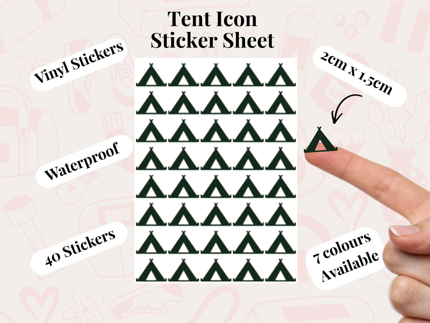Tent Icon Vinyl Stickers: Waterproof Planner Decals (2cm x 1.5cm)